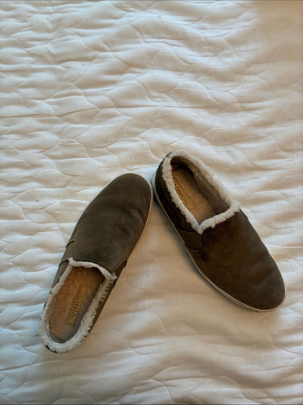 Vince Women's Suede Slip-On Flats with Shearling Trim - Brown